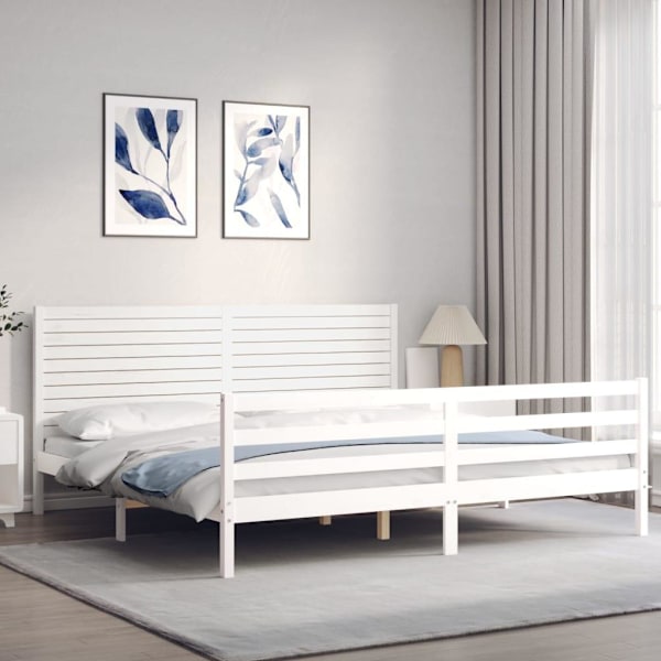 vidaXL Sängram med huvudgavel vit 200x200 cm massivt trä Vit