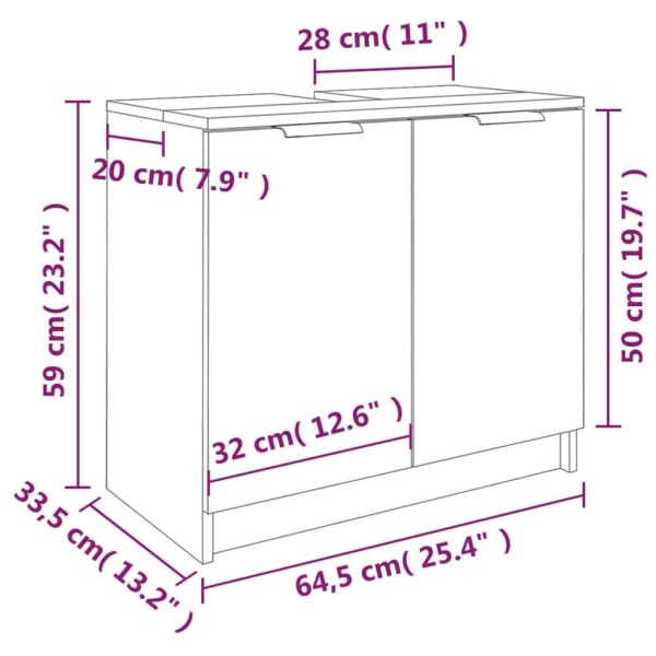 vidaXL Badrumsskåp vit högglans 64,5x33,5x59 cm konstruerat trä Vit