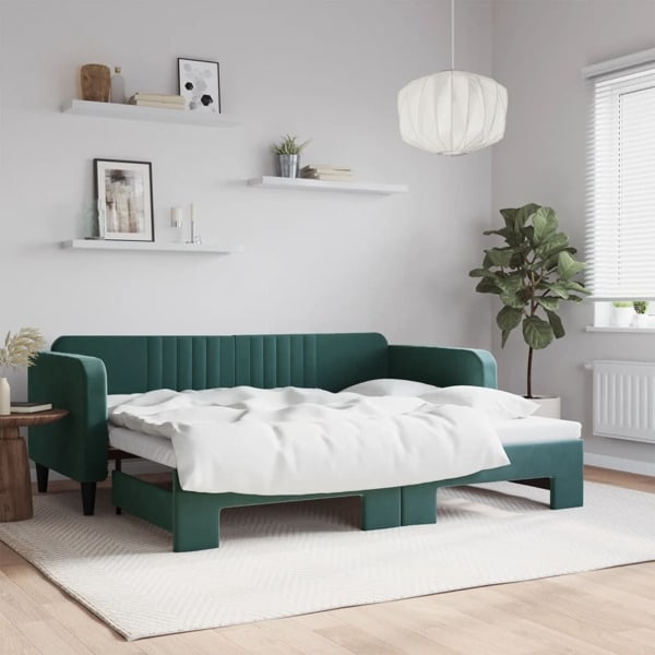 vidaXL Dagbädd utdragbar mörkgrön 90x200 cm sammet Grön