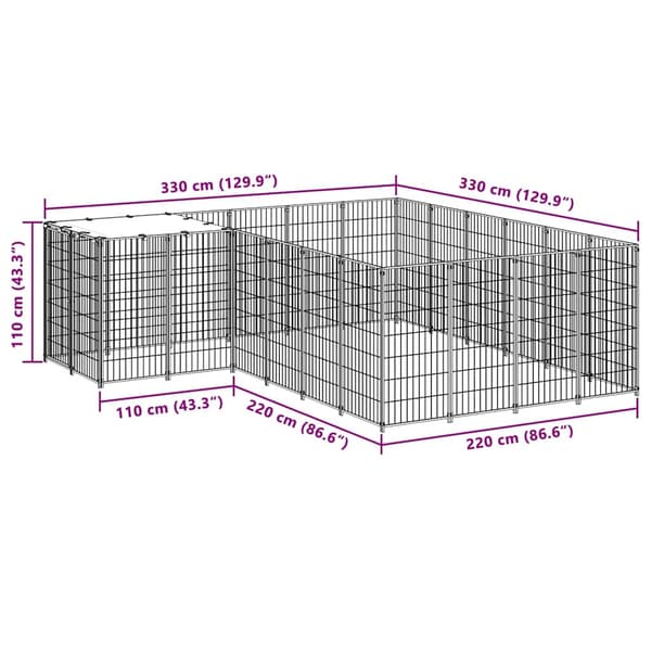 vidaXL Hundgård silver 8,47 m² stål Silver