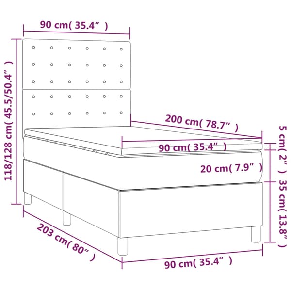 vidaXL Ramsäng med madrass & LED grå 90x200 cm konstläder Grå