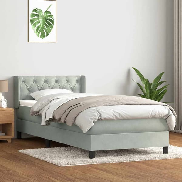 vidaXL Ramsäng med madrass ljusgrå 80x220 cm sammet Grå
