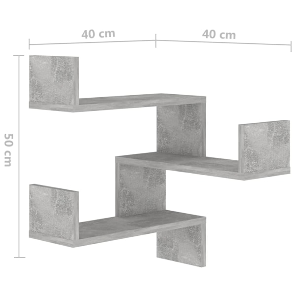 vidaXL Vägghylla hörn betonggrå 40x40x50 cm konstruerat trä grå