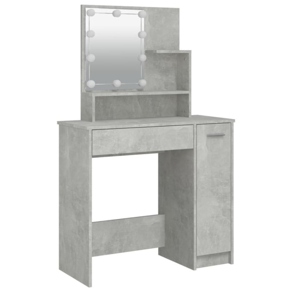 vidaXL Sminkbord med LED betonggrå 86,5x35x136 cm Grå