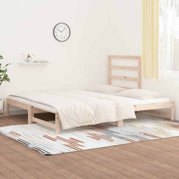 vidaXL Utdragbar dagbädd 2x(90x200) cm massiv furu Brun