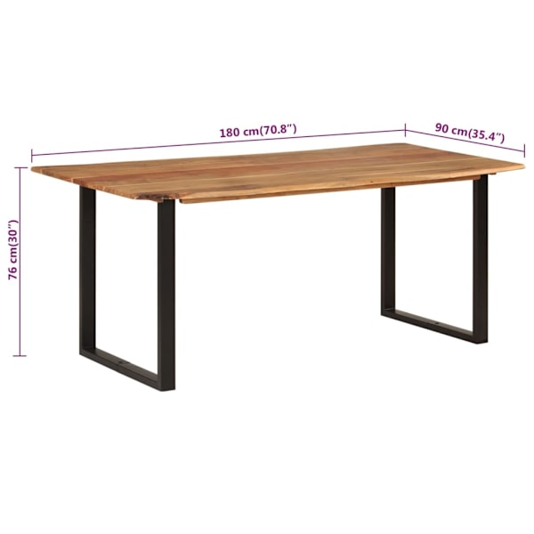 vidaXL Matbord 180x90x76 cm massivt akaciaträ Brun