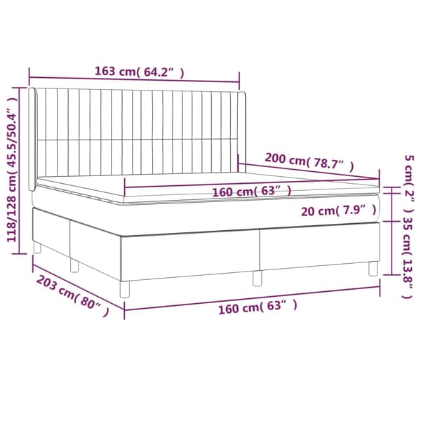 vidaXL Ramsäng med madrass mörkgrå 160x200 cm tyg Grå