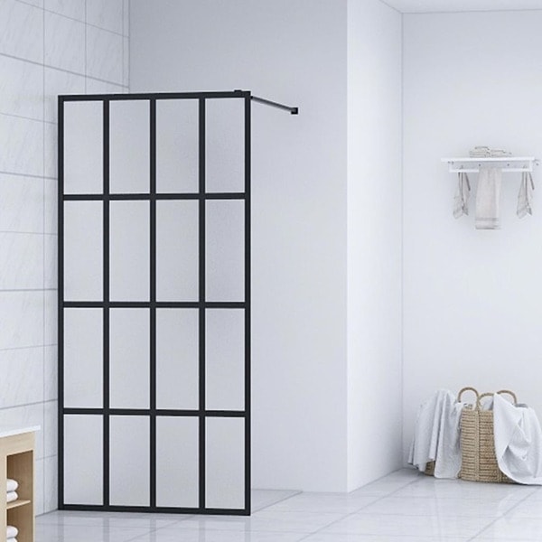 vidaXL Duschvägg till duschkabin härdat frostat glas 90x195 cm Svart