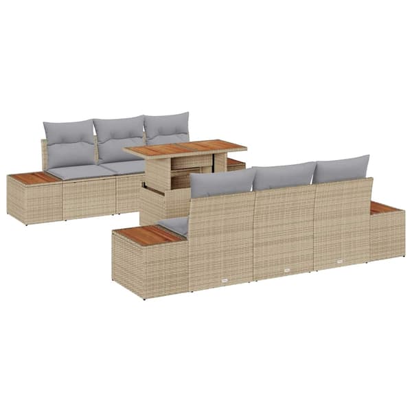 vidaXL Trädgårdsoffset 7 st Beige Poly rattan Beige
