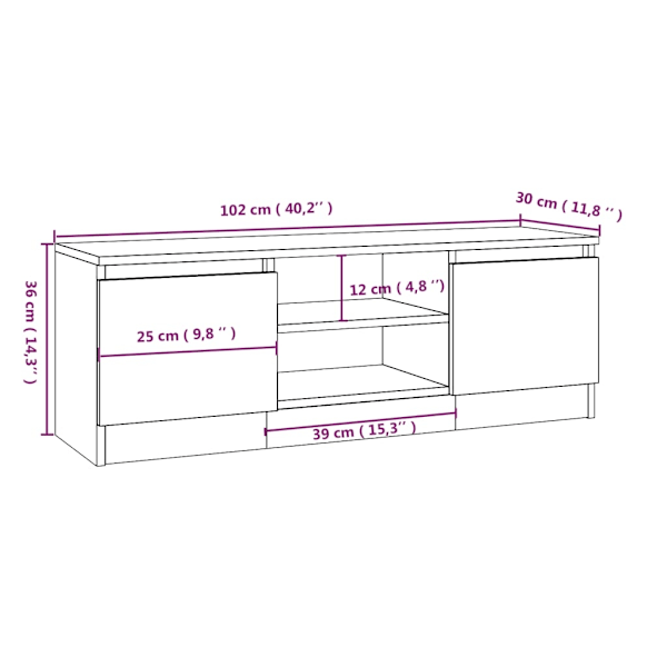 vidaXL TV-bänk med dörr Brun ek 102x30x36 cm Brun
