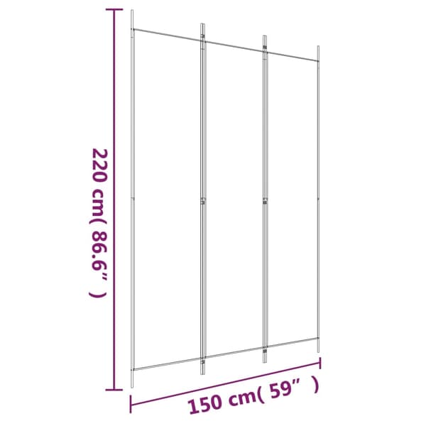 vidaXL Rumsavdelare 3 paneler vit 150x220 cm tyg Vit