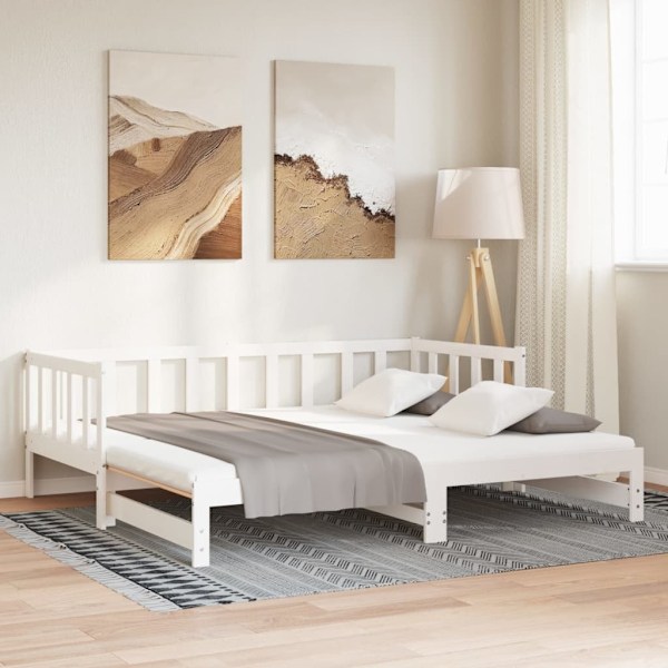 vidaXL Utdragbar dagbädd vit 2x(90x200) cm massiv furu Vit
