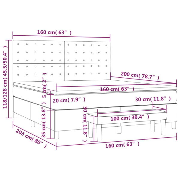 vidaXL Ramsäng med madrass mörkgrå 160x200 cm tyg Grå