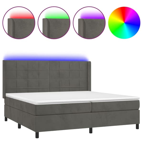 vidaXL Ramsäng med madrass & LED mörkgrå 200x200 cm sammet Grå