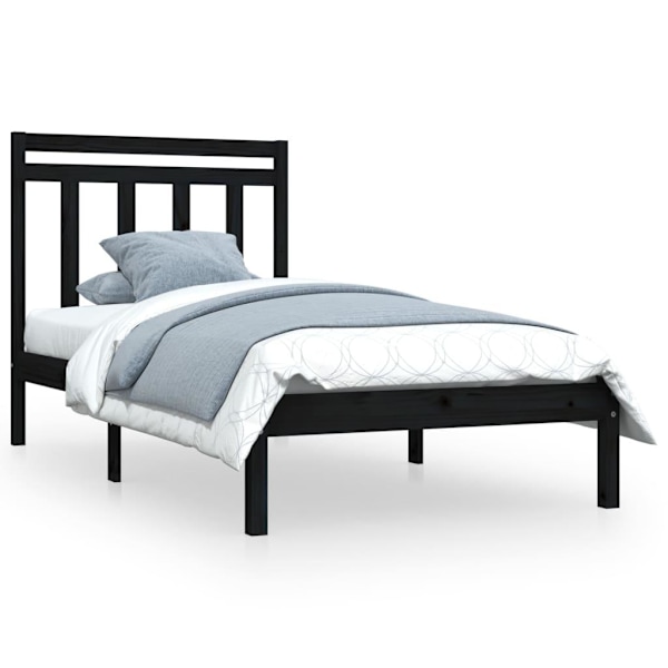 vidaXL Sängram svart massivt trä 90x200 cm Svart