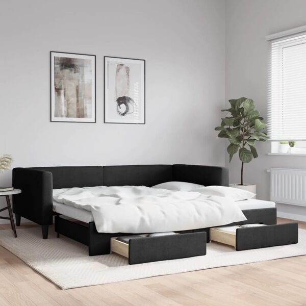 vidaXL Dagbädd utdragbar med lådor svart 100x200 cm tyg Svart