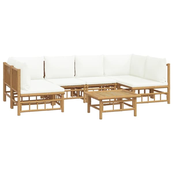 vidaXL Loungegrupp 7 delar gräddvita dynor bambu Brun