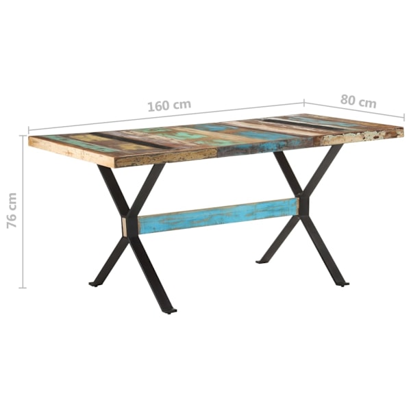 vidaXL Matbord 160x80x76 cm massivt återvunnet trä multifärg