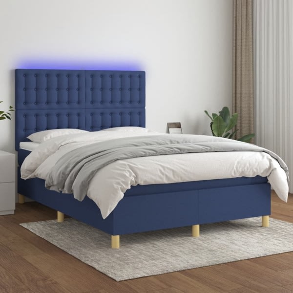 vidaXL Ramsäng med madrass & LED blå 140x200 cm tyg Blå