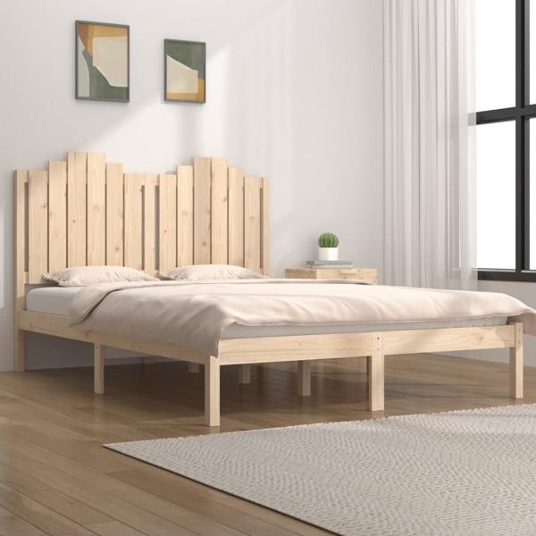 vidaXL Sängram massiv furu 135x190 cm Brun