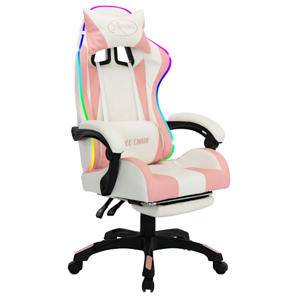 vidaXL Gamingstol med RGB LED-lampor rosa och vit konstläder multifärg