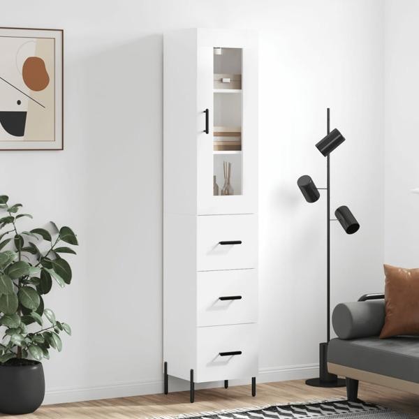 vidaXL Högskåp vit högglans 34,5x34x180 cm konstruerat trä Vit