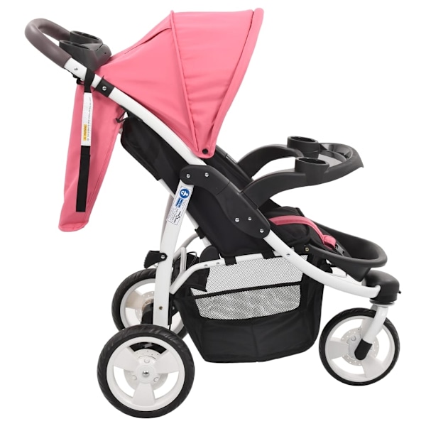 vidaXL Sittvagn 3 hjul rosa och svart Rosa
