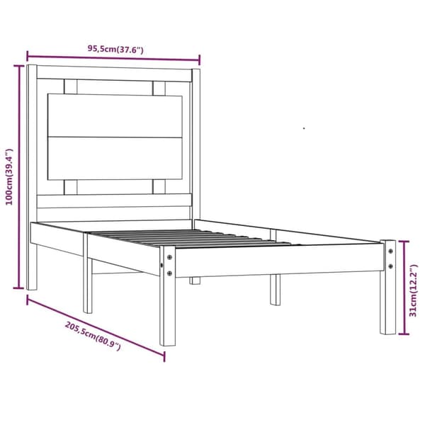 vidaXL Sängram grå massivt trä 90x200 cm Grå