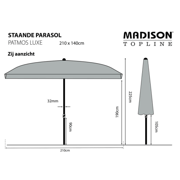 Madison Parasoll Patmos Luxe rektangulärt 210x140 cm grå grå
