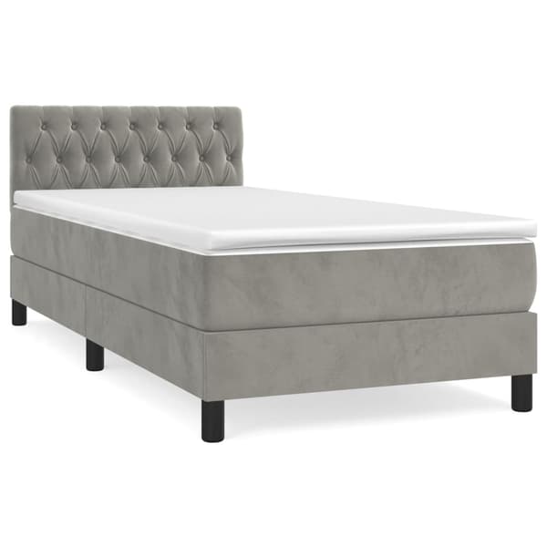 vidaXL Ramsäng med madrass ljusgrå 90x190 cm sammet Grå