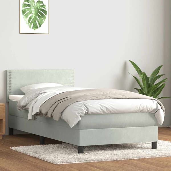 vidaXL Ramsäng med madrass ljusgrå 80x220 cm sammet Grå