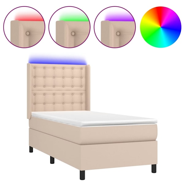vidaXL Ramsäng med bäddmadrass & LED cappuccino 100x200 cm konstläder Brun