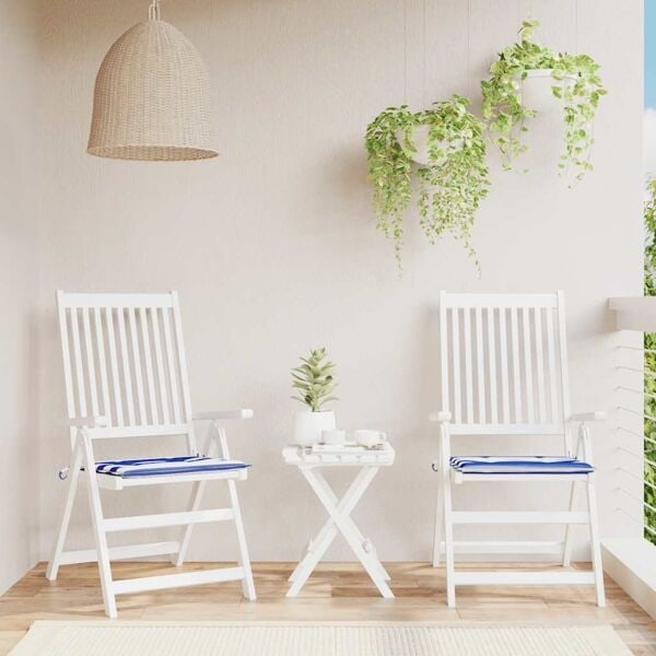 vidaXL Stolsdynor 2 st blå&vit randig 40x40x4 cm tyg Flerfärgsdesign