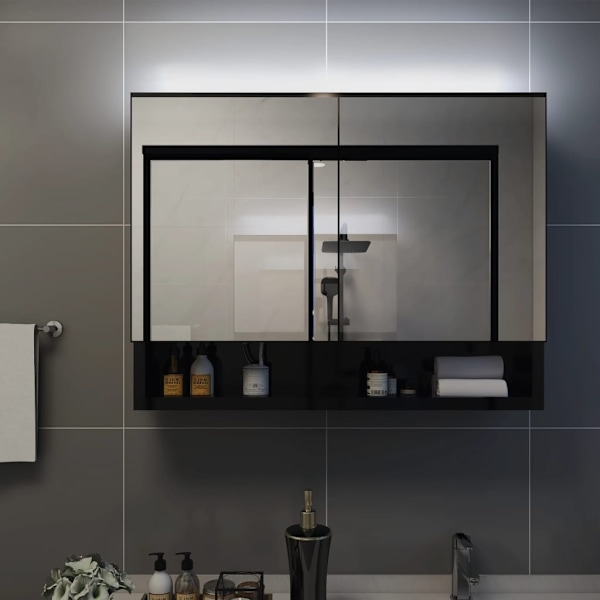 vidaXL LED-Spegelskåp för badrum svart 80x15x60 cm MDF Svart