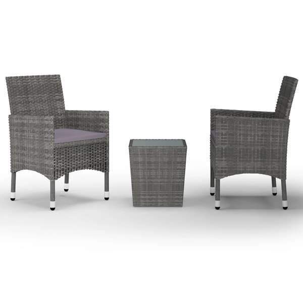 vidaXL Caféset 3 delar konstrotting och härdat glas grå grå