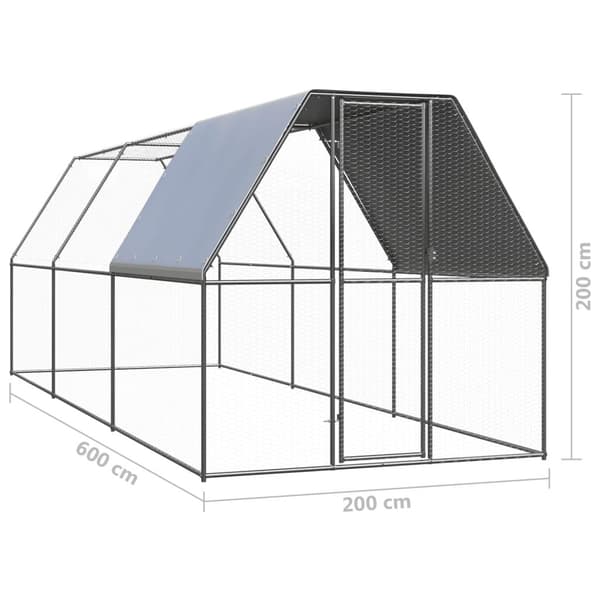 vidaXL Hönsbur för utomhusbruk 2x6x2 m galvaniserat stål Silver