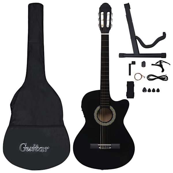 vidaXL Gitarr 12 delar med EQ-pedal 6 och strängar western svart Svart