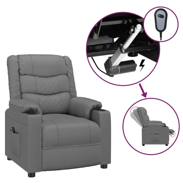vidaXL Elektrisk reclinerfåtölj grå konstläder Grå