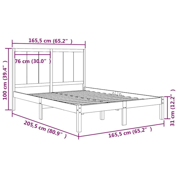 vidaXL Sängram massiv furu 160x200 cm Brun