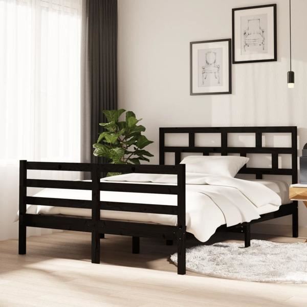 vidaXL Sängram massiv furu 135x190 cm svart Svart
