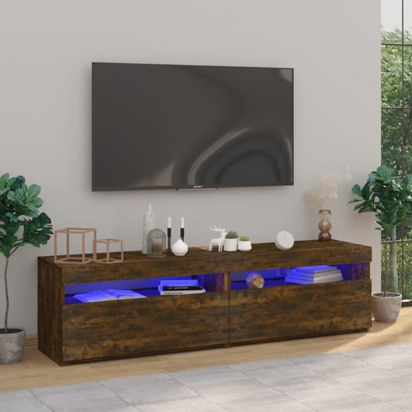 vidaXL Tv-bänkar med LED-belysning 2 st rökfärgad ek 75x35x40 cm Brun