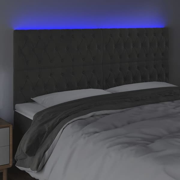 vidaXL Sänggavel LED mörkgrå 180x7x118/128 cm sammet Grå