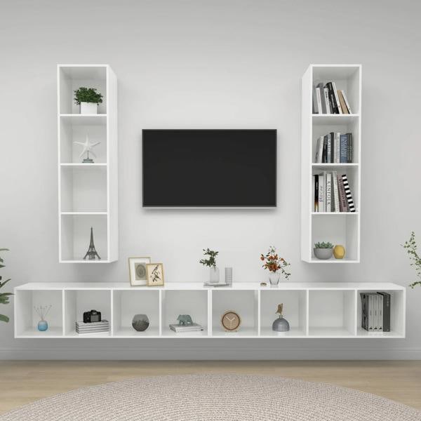 vidaXL Väggmonterade tv-skåp 4 st vit högglans konstruerat trä Vit
