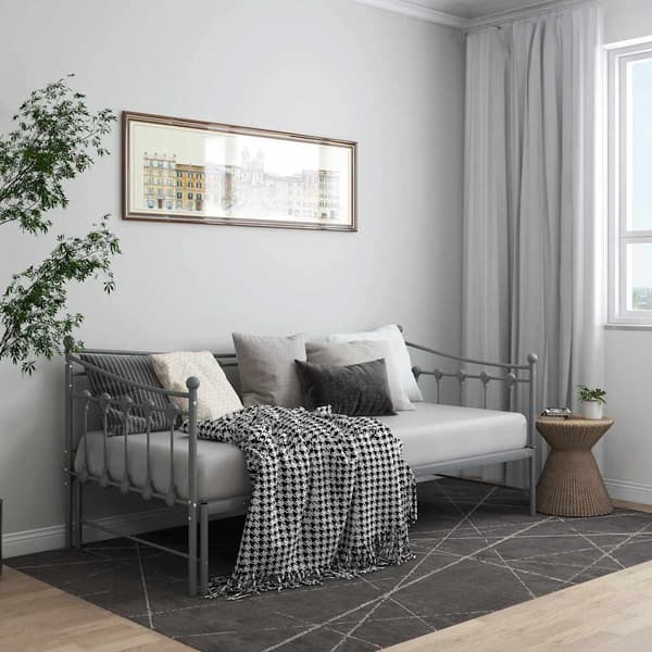vidaXL Utdragbar sängram bäddsoffa grå metall 90x200 cm grå