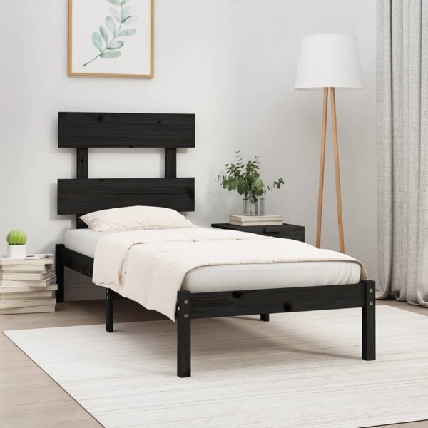 vidaXL Sängram svart massiv furu 75x190 cm Svart