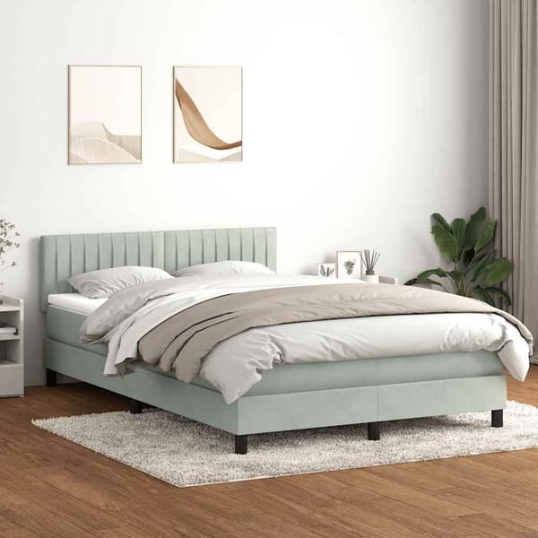 vidaXL Ramsäng med madrass ljusgrå 160x220 cm sammet Grå