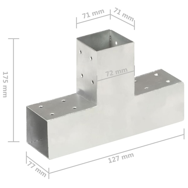 vidaXL Stolpbeslag 4 st T-form galvaniserad metall 71x71 mm Silver