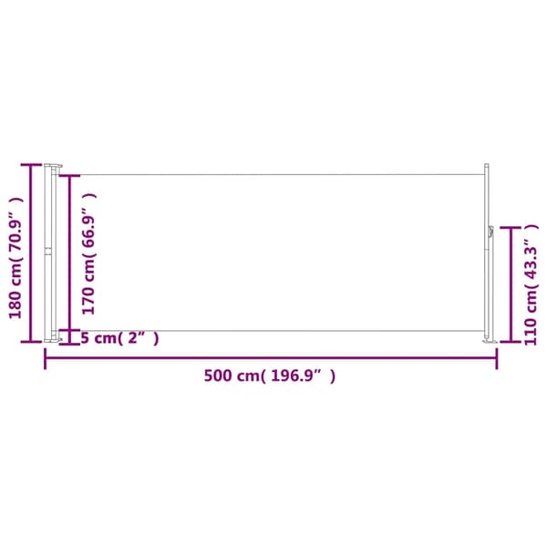 vidaXL Infällbar sidomarkis 180x500 cm gräddvit Creme