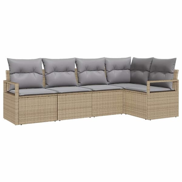 vidaXL Soffset med kudde 5 pcs Beige konstrotting Beige