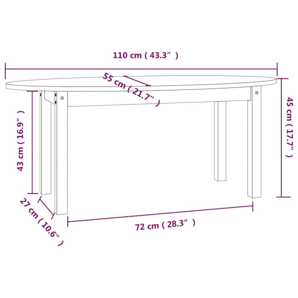 vidaXL Soffbord honungsbrun 110x55x45 cm massiv furu Brun